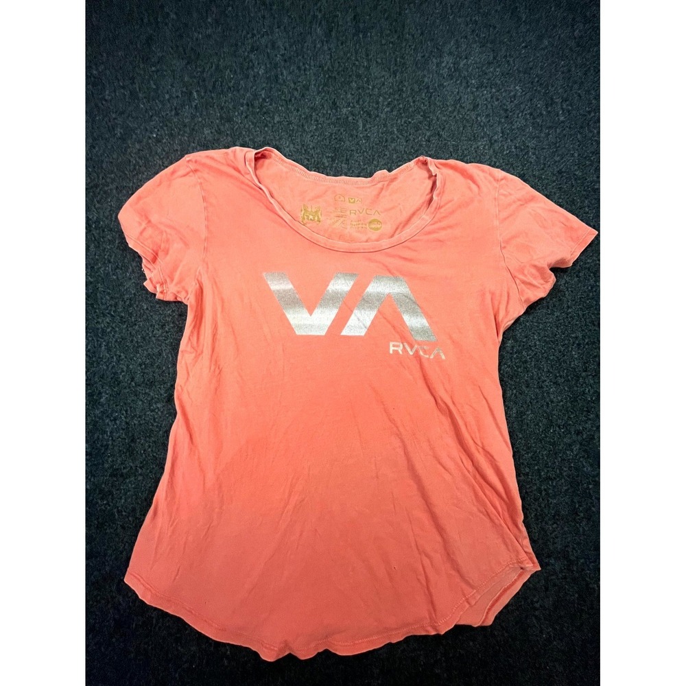 RVCA Artist Network Program T Shirt Womens Small Coral Pink Graphic Round Hem